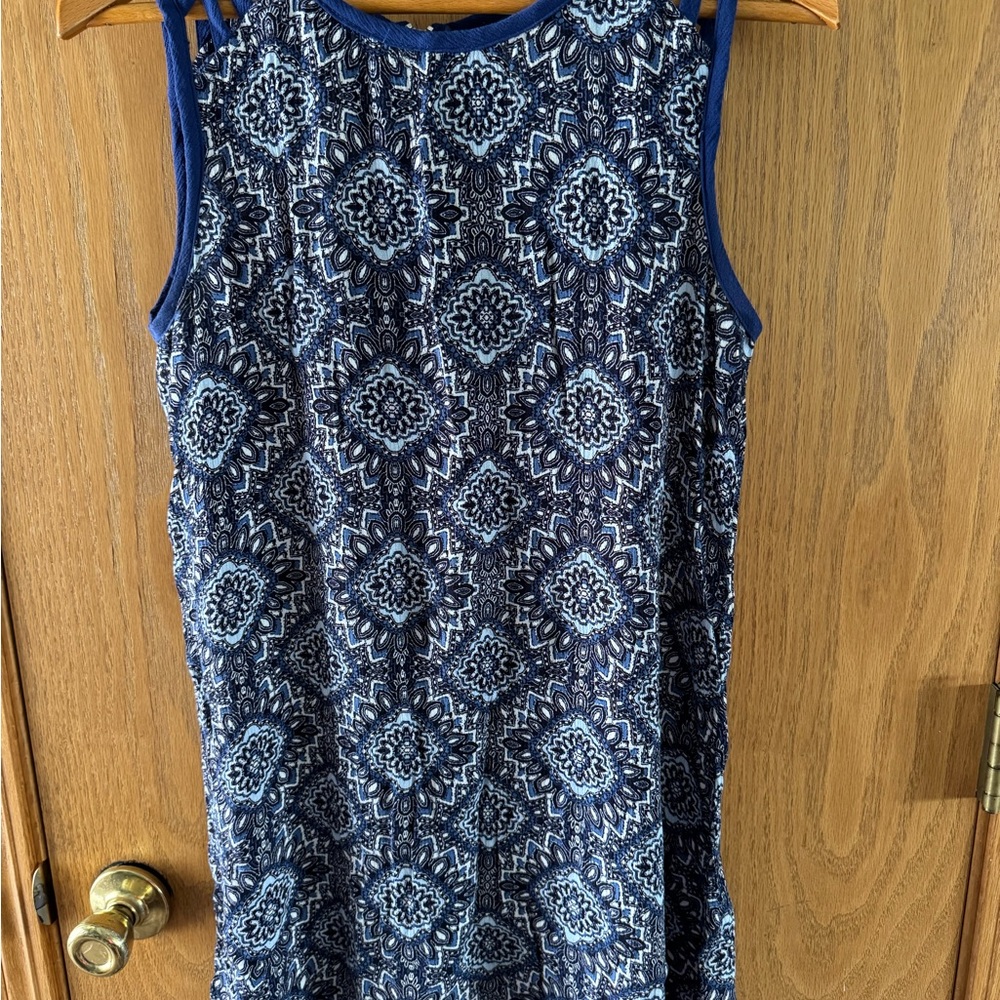 Speechless Navy and White Patterned Dress